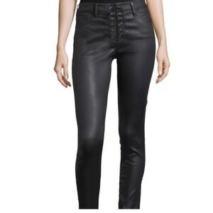 AG Jeans Adriano Goldschmied The Farrah Skinny Ankle Lace Up Coated Black 29